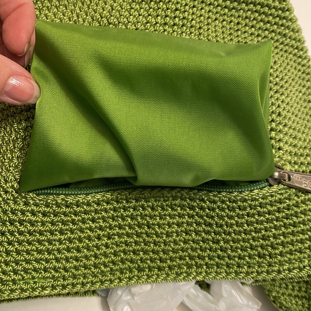 THE SAK Crocheted Silver-Tone Branded Zipper Purse Shoulder Bag Green VGUC - Picture 10 of 17